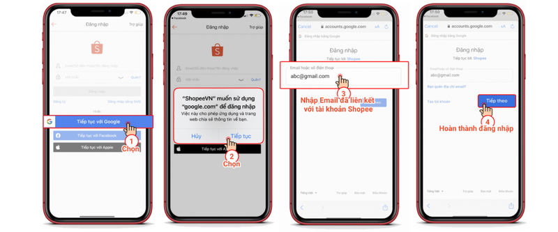 Đăng nhập Shopee bằng tài khoản Google