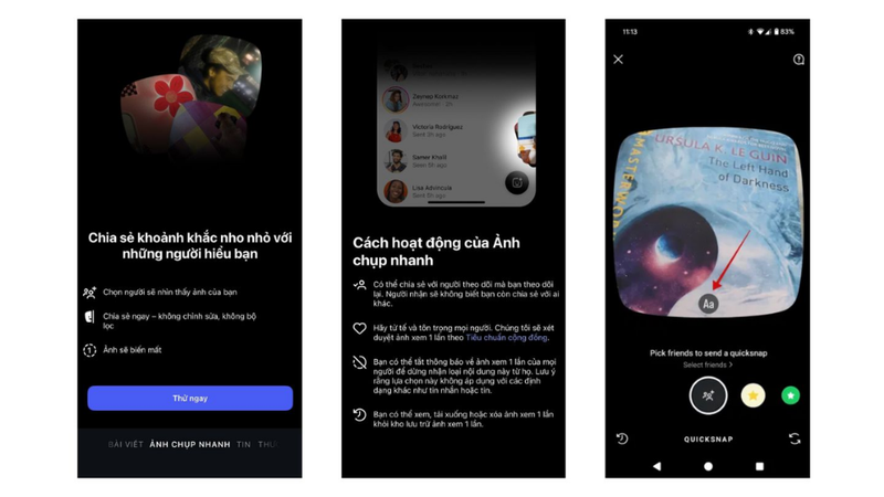 Bước 1: Kích hoạt tính năng Quicksnap