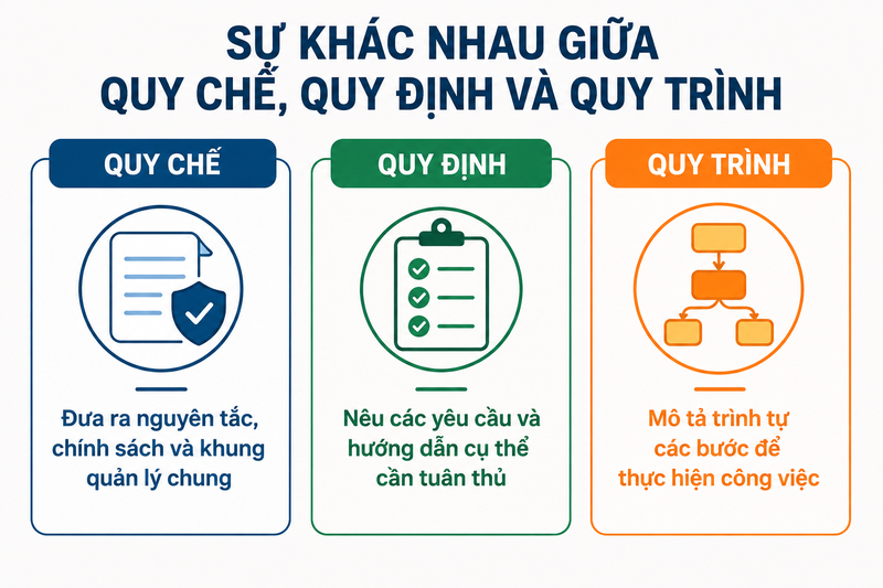 Sự khác nhau giữa quy chế, quy định và quy trình