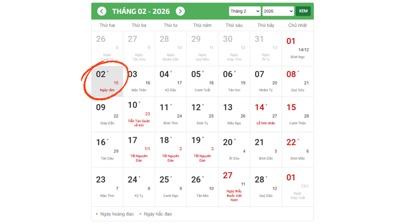 Rằm tháng Chạp 2025 là ngày mấy Dương lịch?