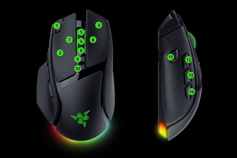 Razer Basilisk V4 Pro hỗ trợ 14 thao tác tùy chỉnh, giúp game thủ thiết lập các chức năng điều khiển theo nhu cầu.