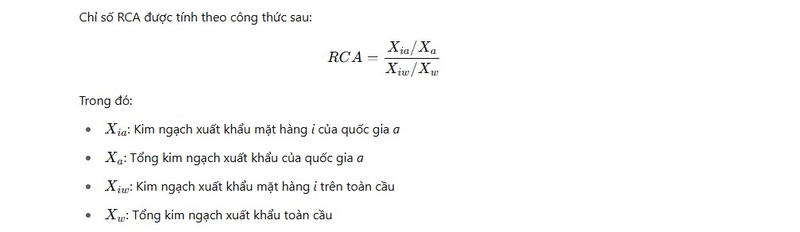 Công thức tính chỉ số RCA