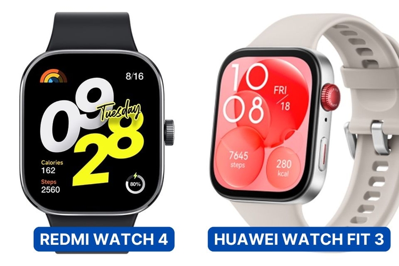 Thiết kế và màn hình Redmi Watch 4 vs Huawei Watch Fit 3