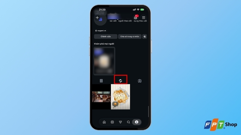 Mở tab Reposts trên trang cá nhân Instagram