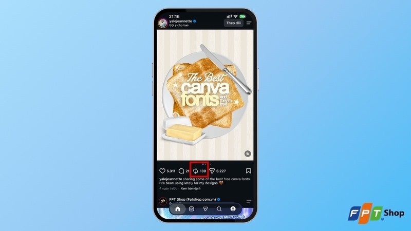 Mở bài viết muốn repost trên Instagram