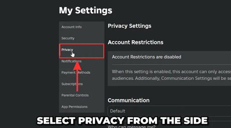 Vào mục Quyền riêng tư (Privacy)