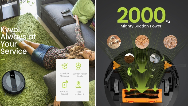 Robot hút bụi Kyvol được trang bị nhiều tính năng hữu ích