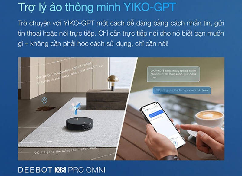 Robot hút bụi lau nhà Ecovacs Deebot X8 Pro Omni điều khiển dễ dàng qua ứng dụng trên smartphone
