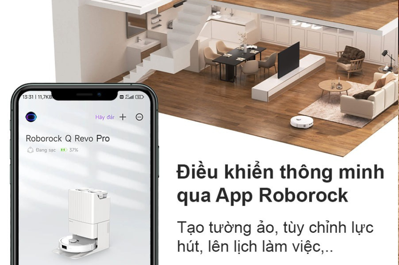 Robot hút bụi lau nhà Roborock Q Revo Pro điều khiển dễ dàng qua app