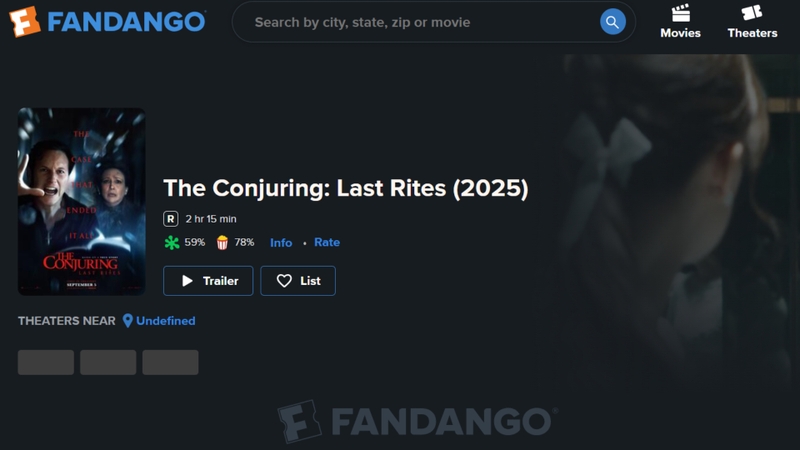 Trang web sẽ tự động chuyển hướng sang Fandango