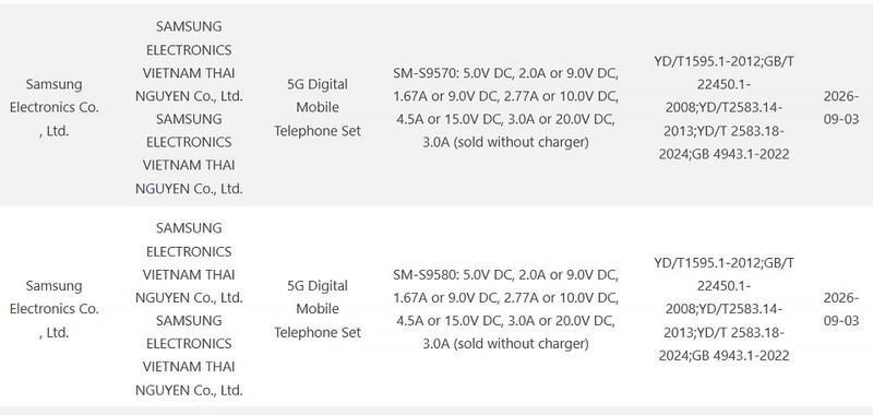 Chứng nhận 3C xác nhận Galaxy S27 Pro và Galaxy S27 Ultra cùng hỗ trợ sạc nhanh có dây 60 W.