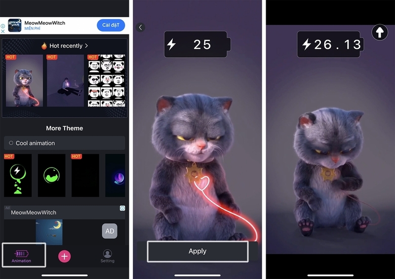 Xác nhận thay đổi hiệu ứng sạc pin.