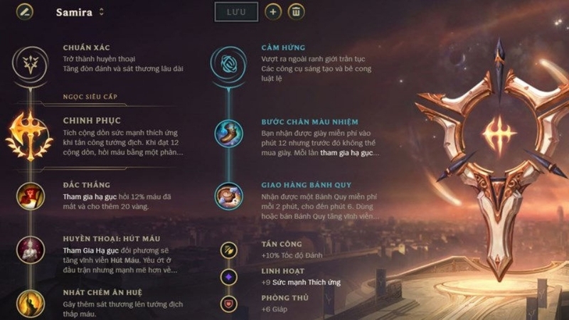 Build Nhát chém ân huệ cho Samira để tăng sát thương lên địch còn ít máu
