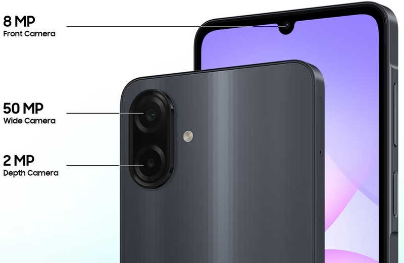 Galaxy A07s sở hữu camera chính 50 MP, camera trước 8 MP.