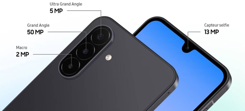 Cụm camera sau của Galaxy A18 4G gồm camera chính 50 MP, góc siêu rộng 5 MP và macro 2 MP.