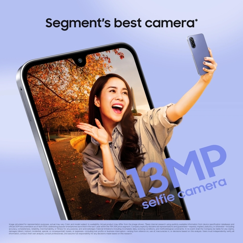 Camera trước 13 MP của Galaxy F70 5G đáp ứng nhu cầu chụp ảnh selfie và gọi video.