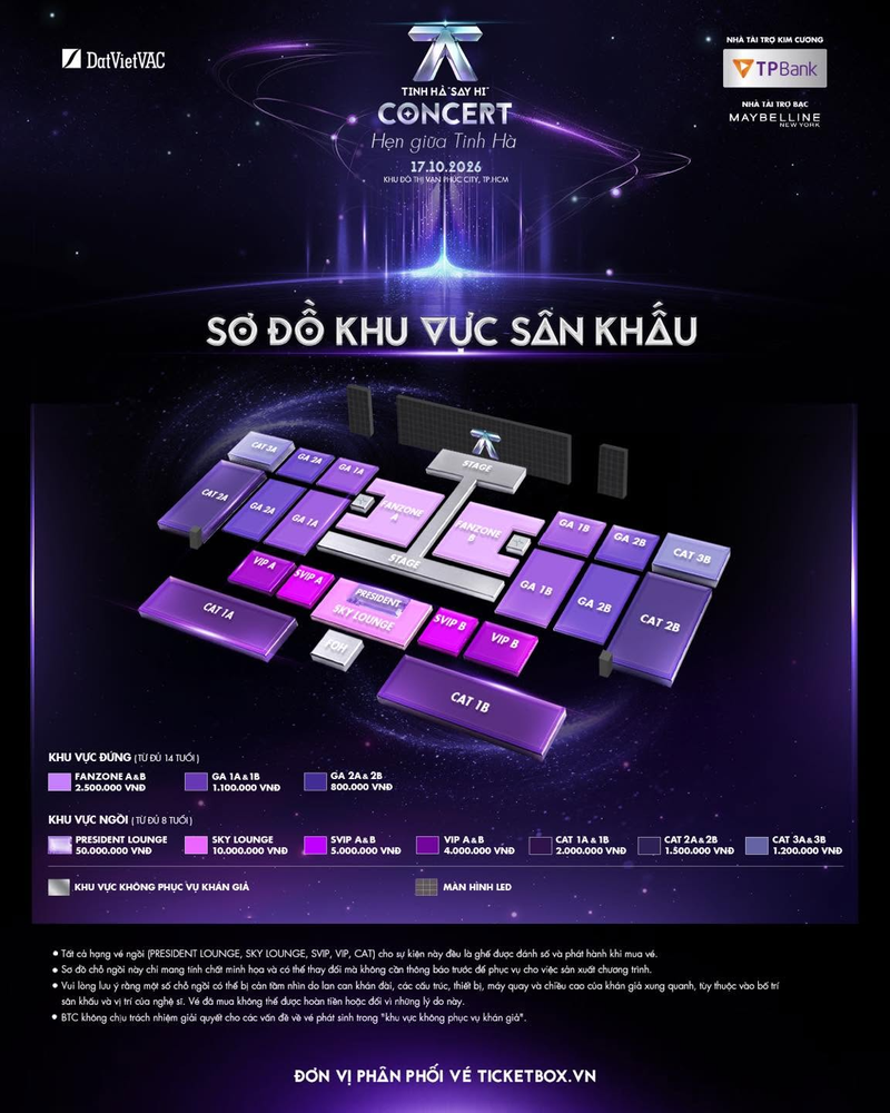 Seatmap concert Tinh Hà Say Hi