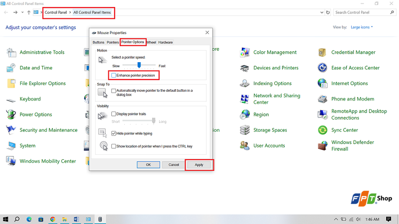 Bước 2: Tắt Mouse Acceleration của Window