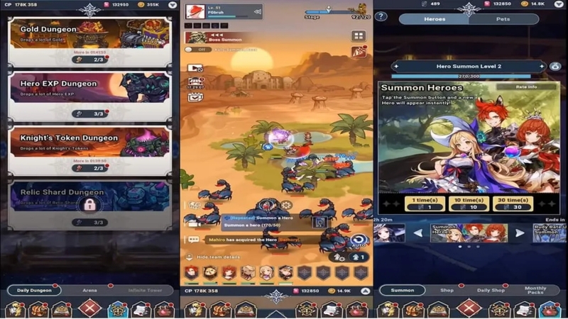 Gacha chiêu mộ cùng hệ thống phụ bản và PvP phong phú