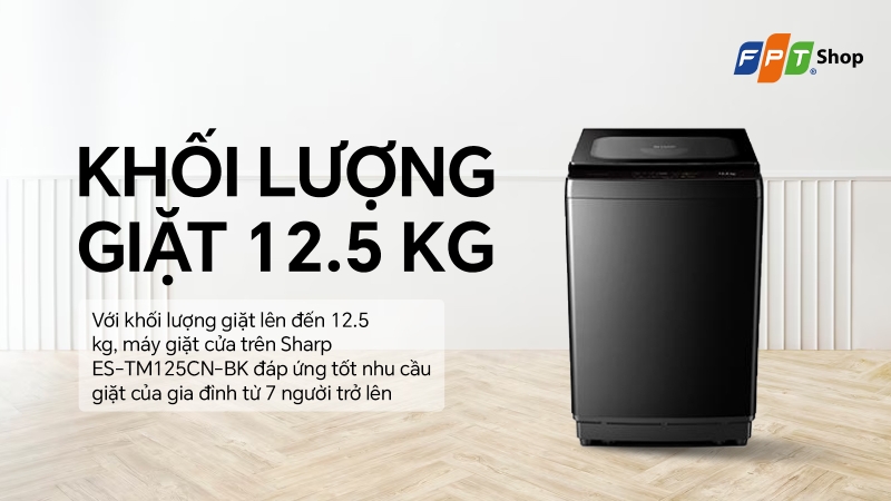 Khối lượng giặt 12,5 kg của Sharp ES-TM125CN-BK