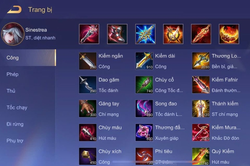 Lên trang bị đi rừng cho Sinestrea
