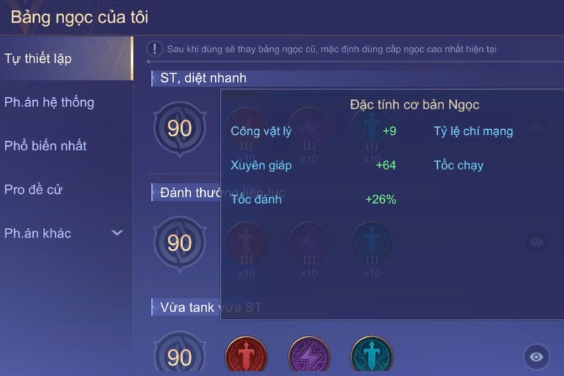 Bảng ngọc chi tiết khi chơi Sinestrea