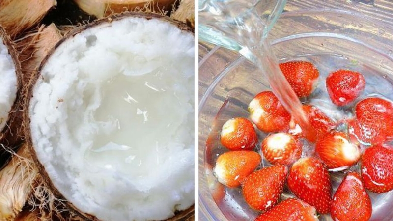 Sinh tố dừa sáp và dâu tây 1