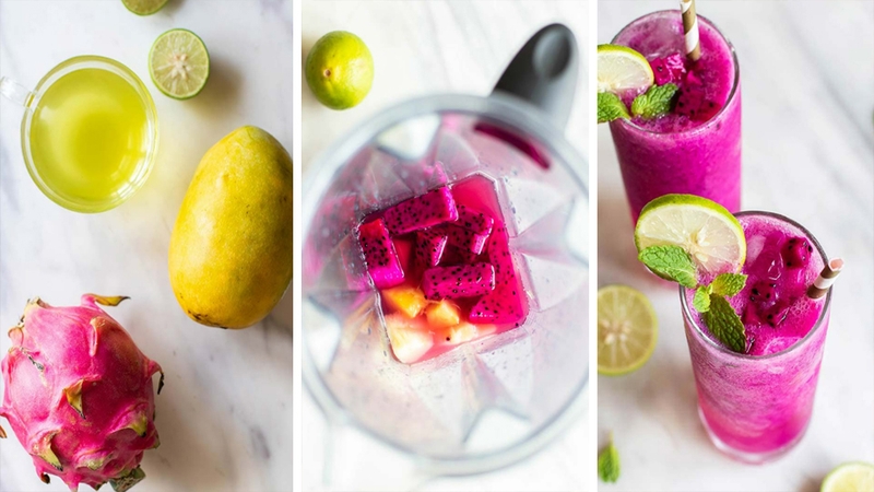 Chỉ mất vài phút đã có ly sinh tố xoài thanh long cực bắt mắt