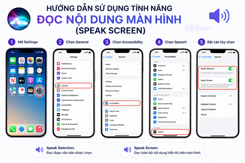 Sử dụng tính năng Đọc nội dung màn hình (Speak Screen)