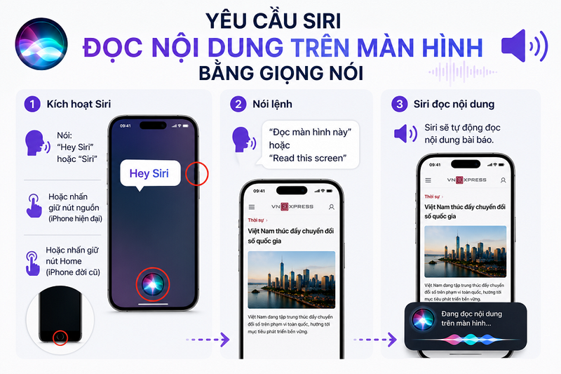 Yêu cầu Siri đọc nội dung trên màn hình bằng giọng nói