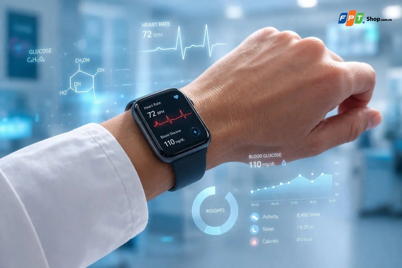 Cảm biến trên smartwatch hỗ trợ ghi nhận nhịp tim và dữ liệu vận động