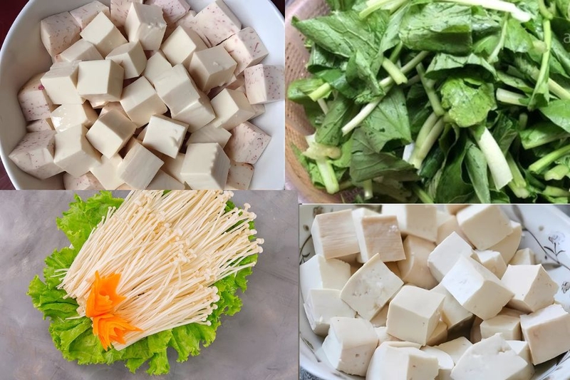 sơ chế rau và nguyên liệu khác lẩu gà nấu chao