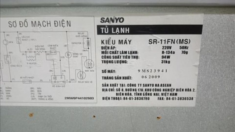 Sơ đồ mạch điện tủ lạnh Sanyo