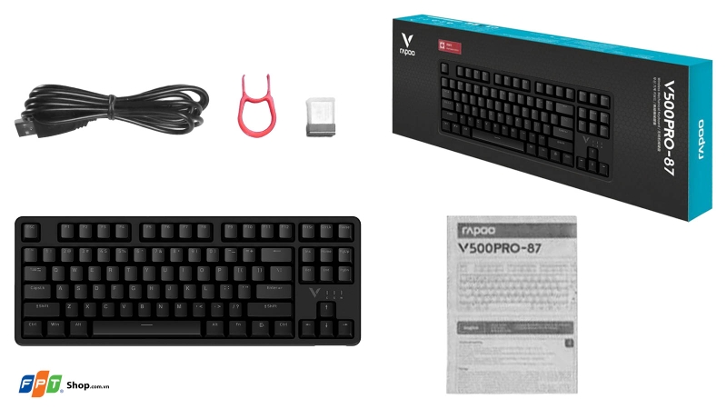 ban phim co gaming co day rapoo v500 pro 87 red switch