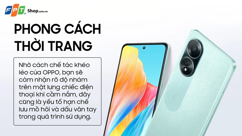Mặt lưng nhám mờ giúp OPPO A58 hạn chế bám vân tay