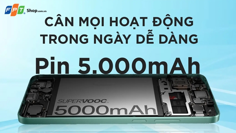 Pin 5.000 mAh đáp ứng thoải mái nhu cầu sử dụng hằng ngày