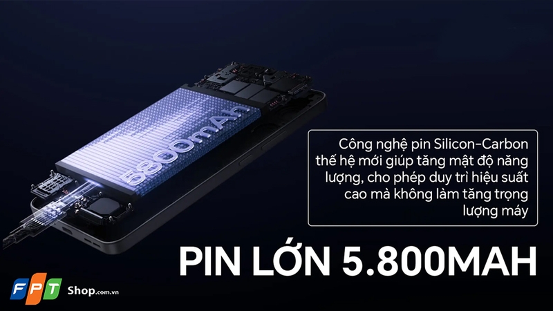 OPPO Reno 13F có dung lượng pin 5800 mAh lớn