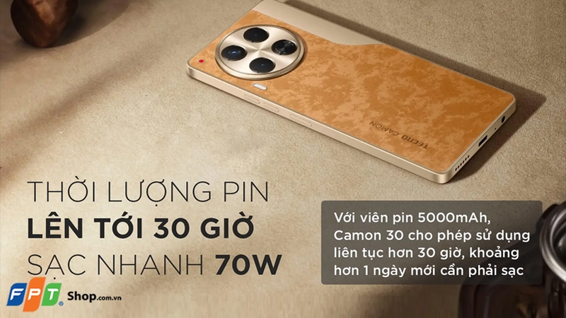 Tecno Camon 30 thể hiện sự vượt trội với công nghệ sạc nhanh 70W