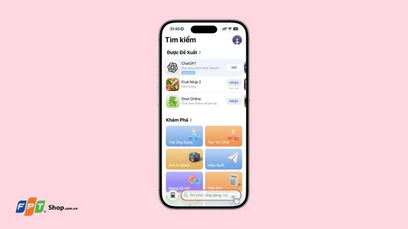 Nhấn chọn thanh Tìm kiếm ở góc dưới cùng