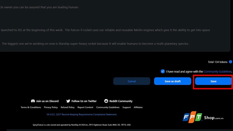 Lưu tất cả các thiết lập chatbot