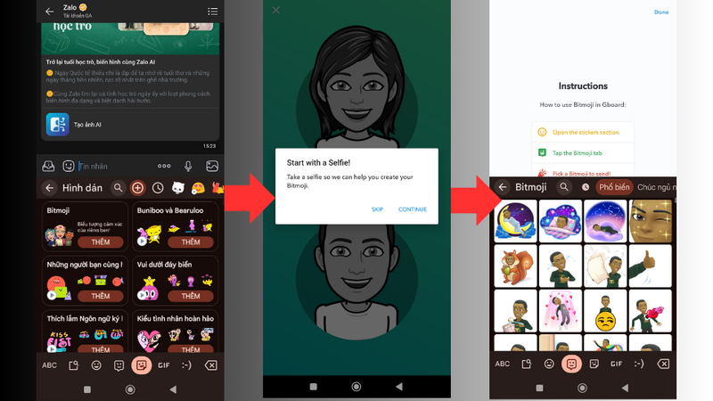 Bằng ứng dụng bàn phím Gboard và Bitmoji Keyboard