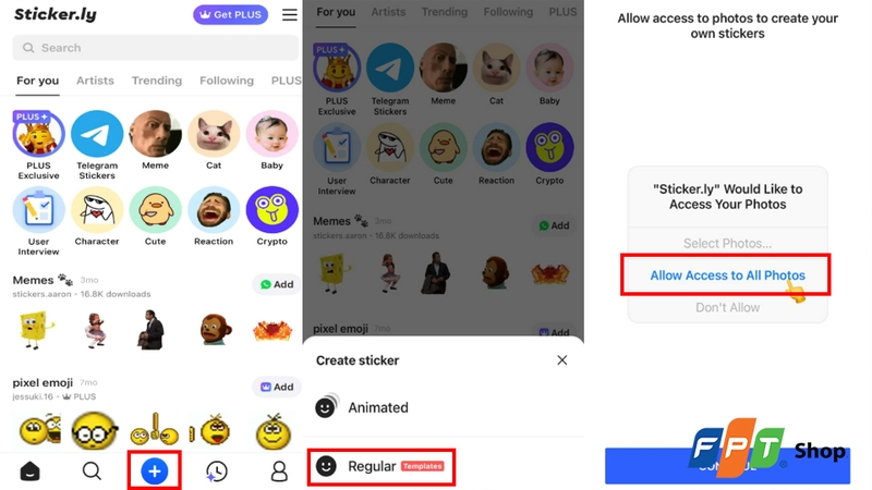 Nhấn "Regular" và tải ảnh muốn tạo sticker lên