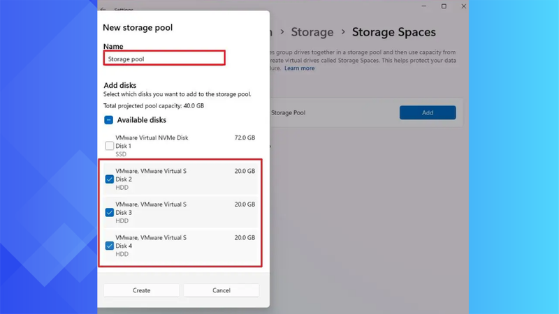 Hướng dẫn chi tiết 9 bước tạo Pool và Storage Space trên Windows bước 4
