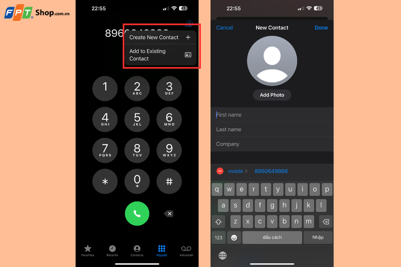 Sử dụng Danh bạ từ ứng dụng Điện thoại trên iPhone (3)