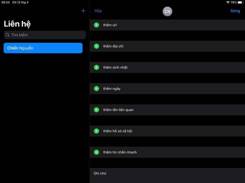 sửa liên hệ trên iPad 1