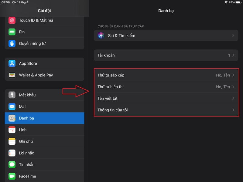 sửa liên hệ trên iPad 11