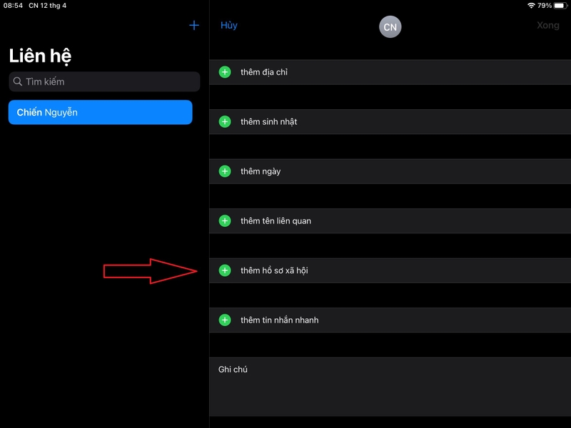 sửa liên hệ trên iPad 8