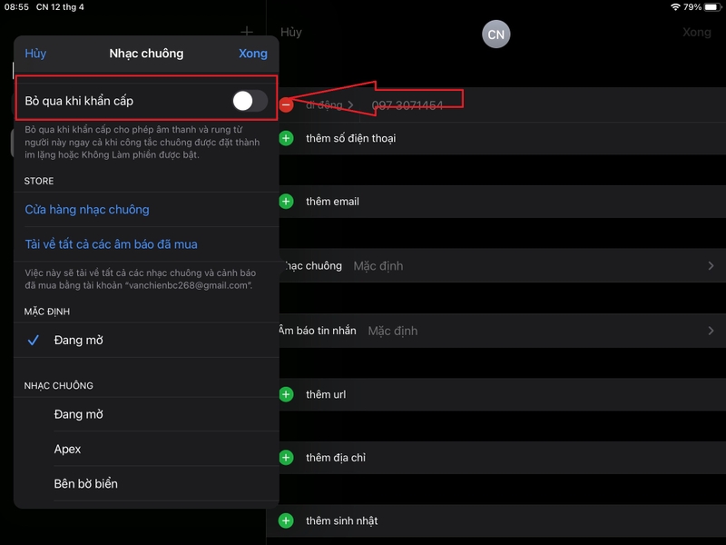 sửa liên hệ trên iPad 10