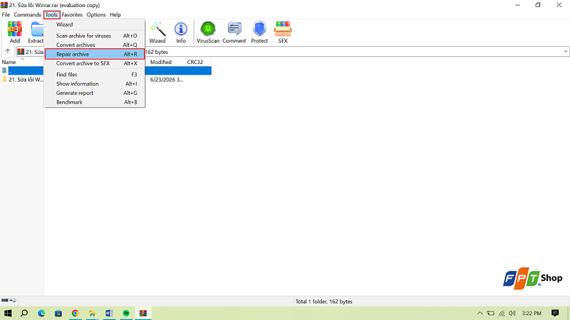 Sử dụng tính năng Repair Archive của WinRAR