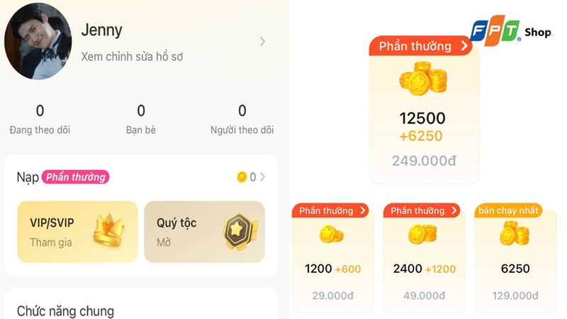 Hệ thống nạp xu của ứng dụng Sugo